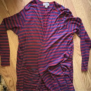 LuLaRoe Sarah Knit Duster Cardigan Size M Blue Red Stripe